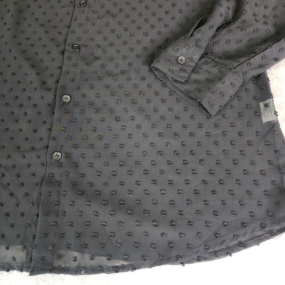 Incerun‎ Black Dotted Sheer Long Sleeve Button-Up Top Womens Size XL Whimsgoth - Picture 4 of 12